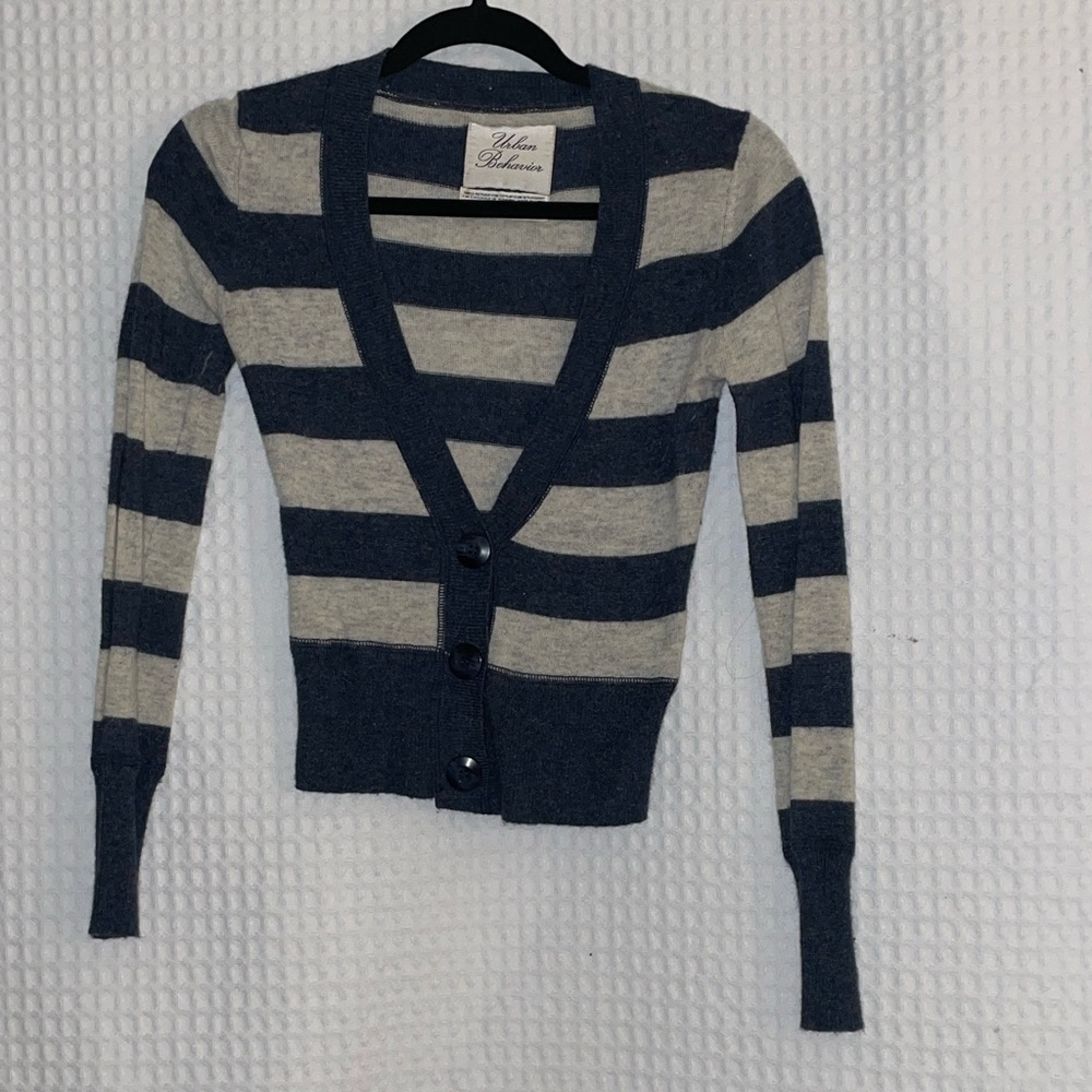 Urban Behavior Blue and gray stripped cardigan sweater.